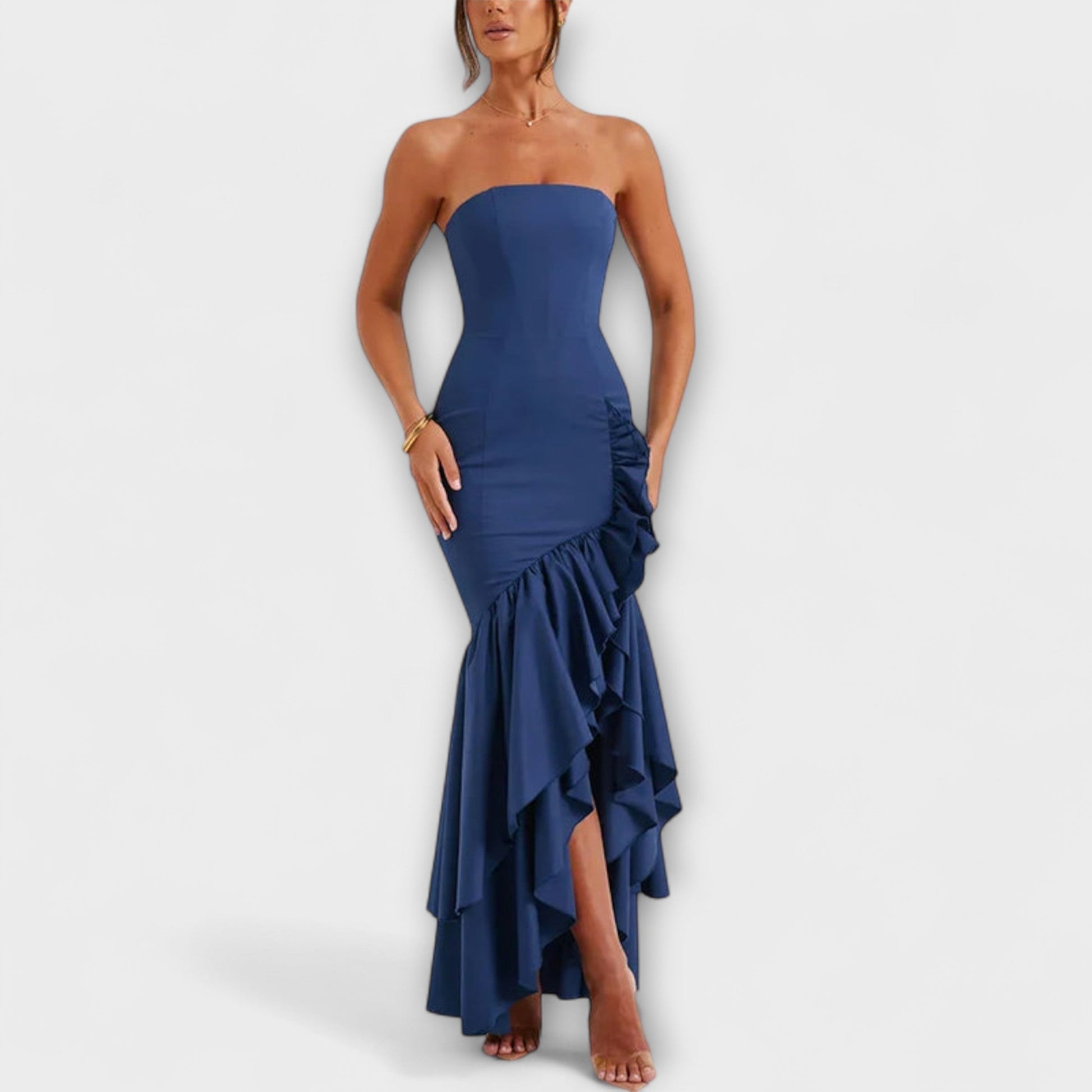 Zuri | Maxi dress with off-the-shoulder design and asymmetrical hem