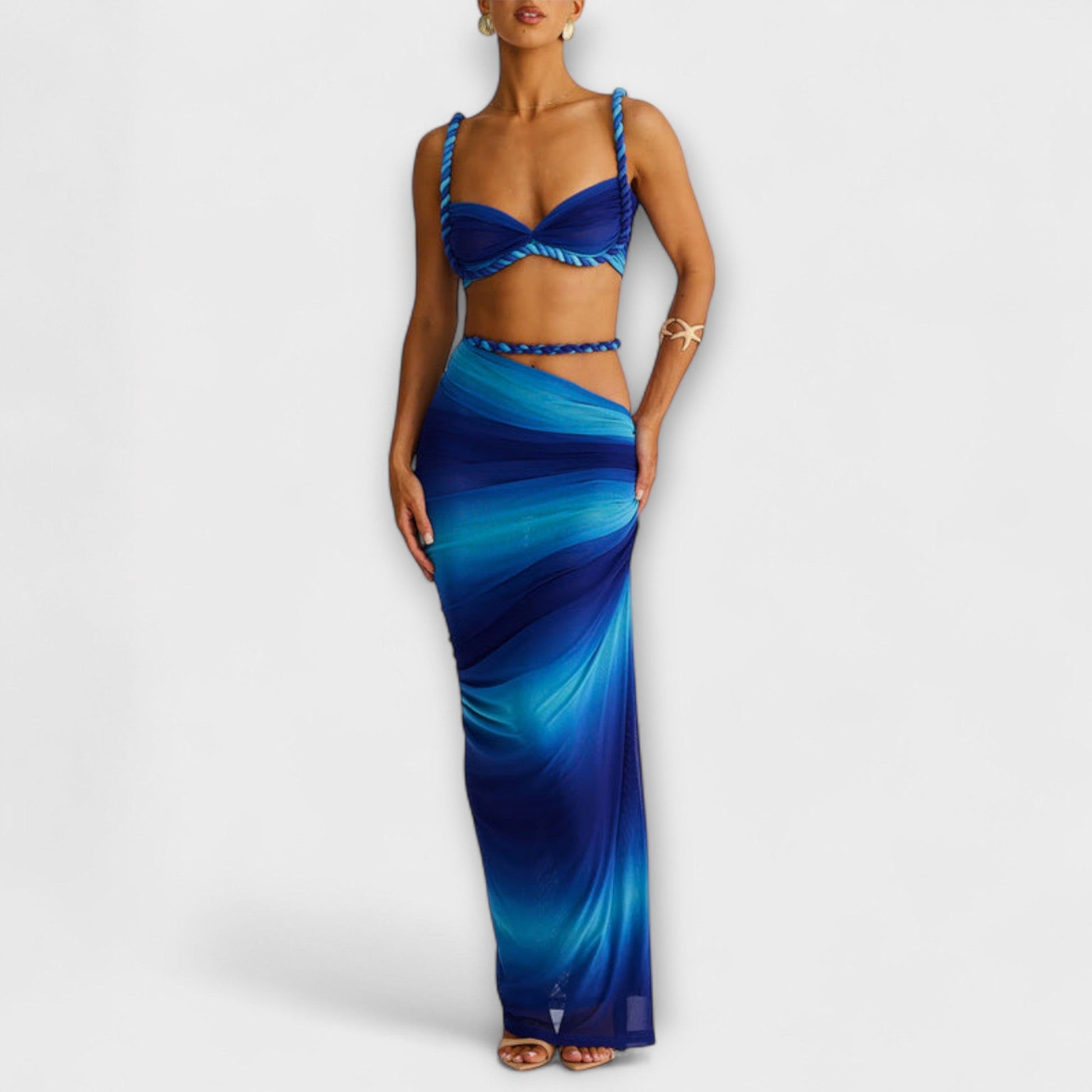 Jane | Stylish Gradient Braided Crop Top & Overskirt Duo
