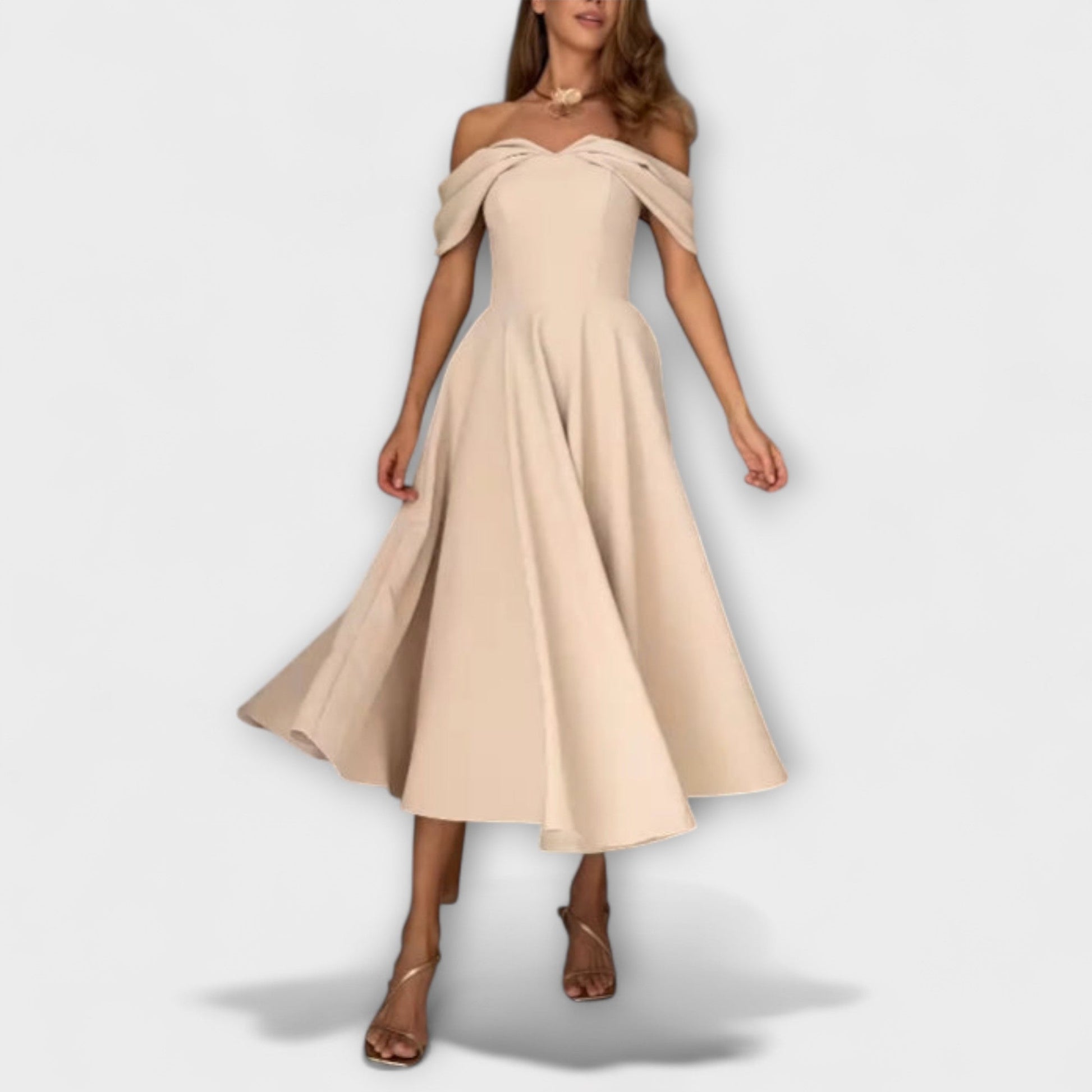 Romy | Chic maxi dress with off-the-shoulder design and draping