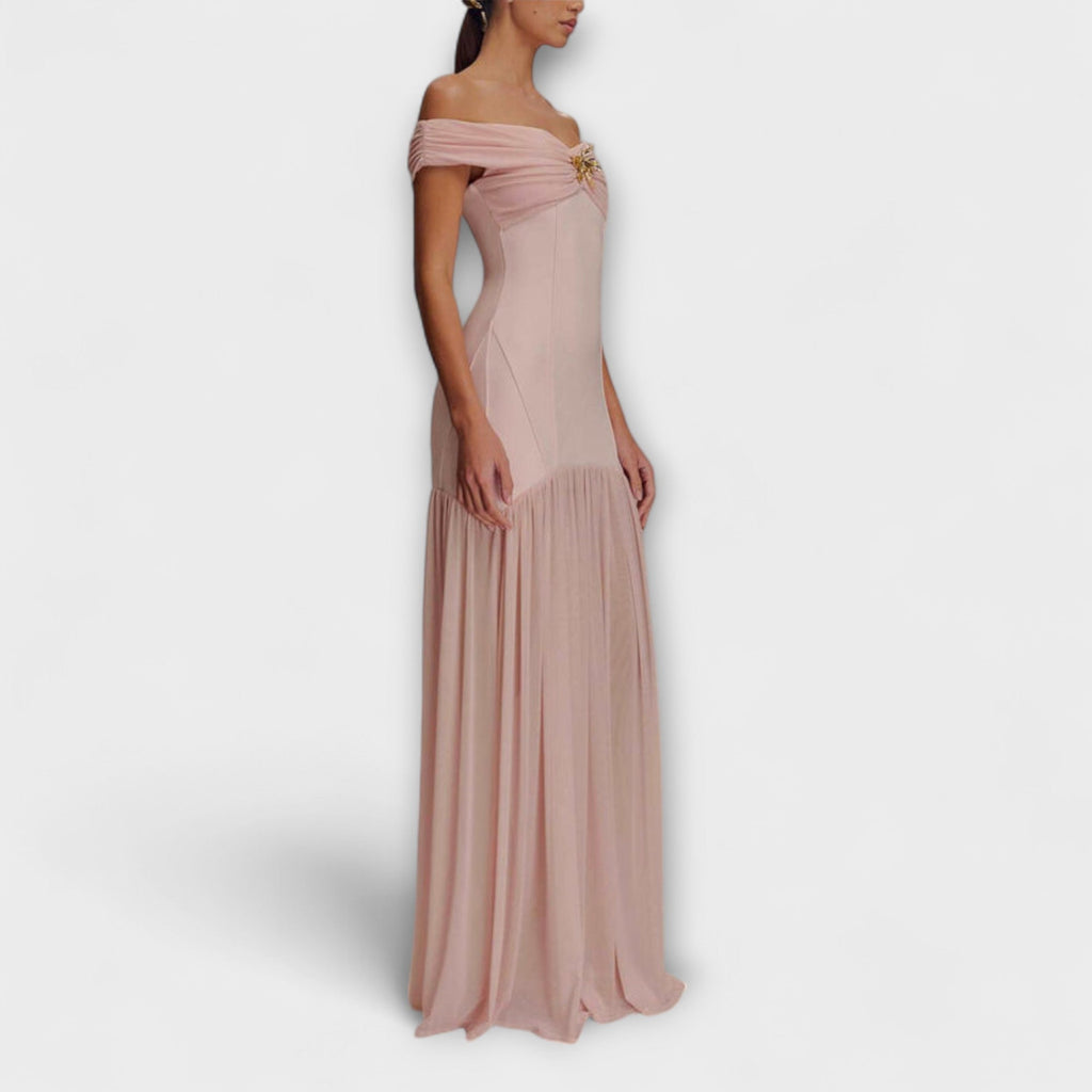 Maelie - Elegant Strapless Maxi Bodycon Dress with Floral Decorations