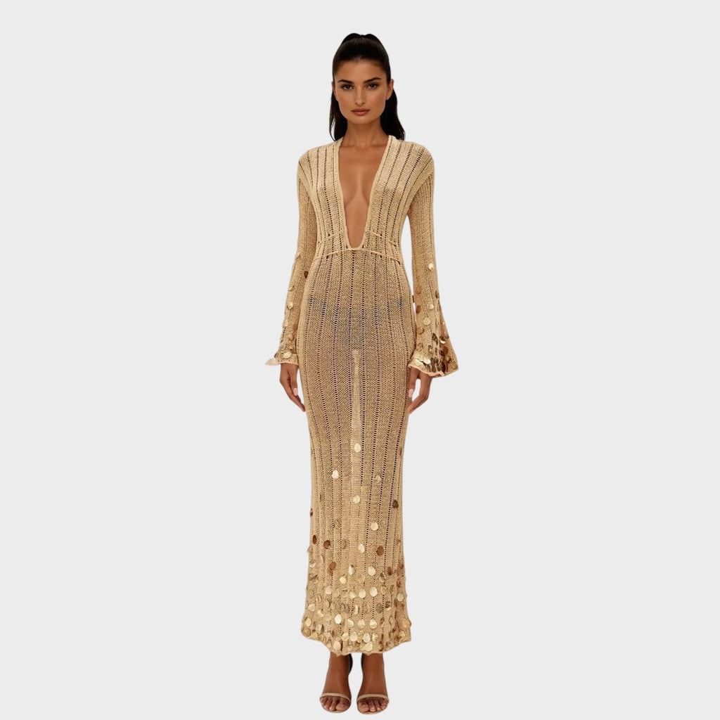 Capri | Elegant Long Crochet Dress with Shiny Details
