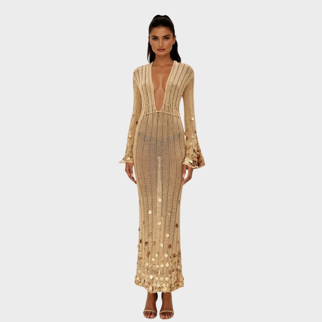 Capri | Elegant Long Crochet Dress with Shiny Details
