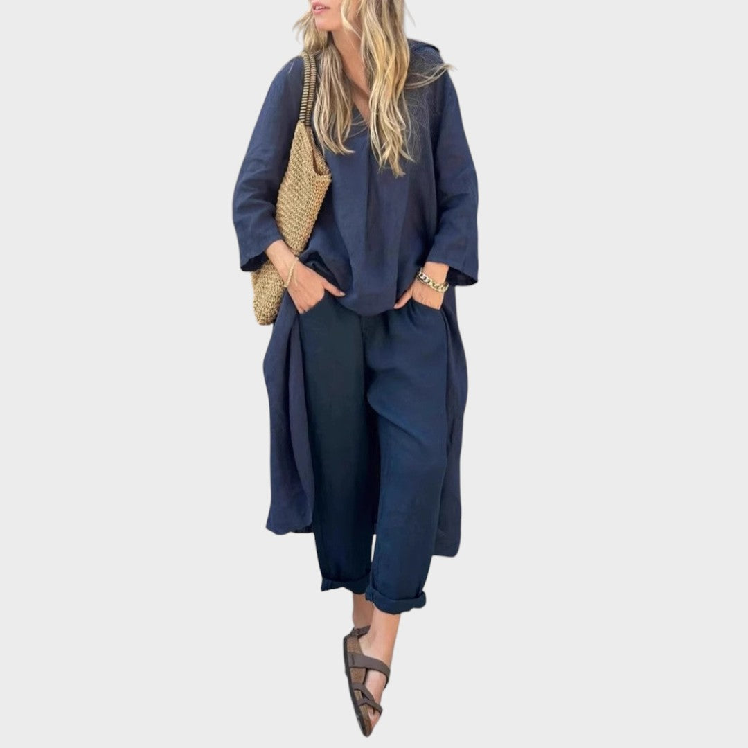 Solura | Two-Piece Cotton Set with V Line