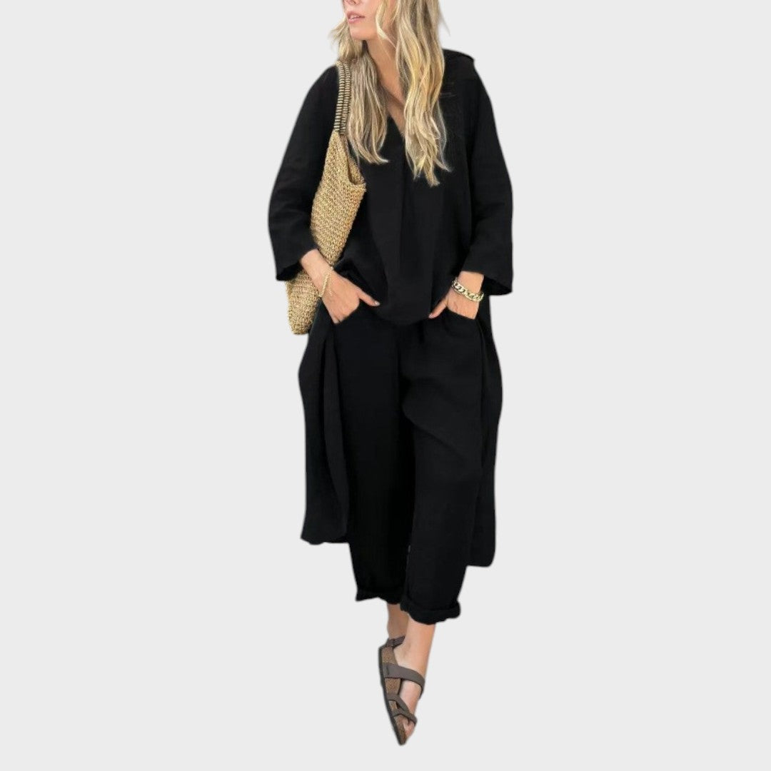 Solura | Two-Piece Cotton Set with V Line