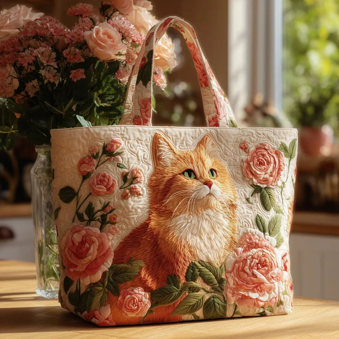 Handcrafted Bag | Orange Cat with Roses