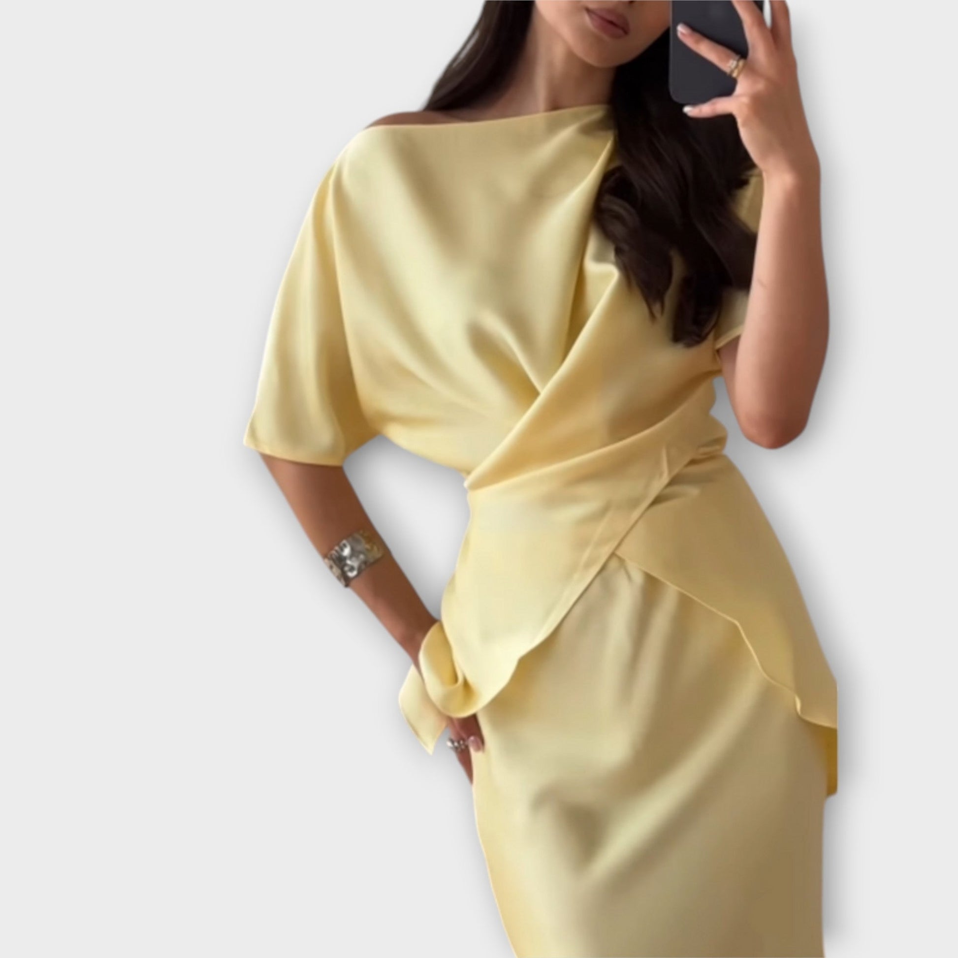 Finja | Off-Shoulder Top with Knot Front and Skirt Ensemble