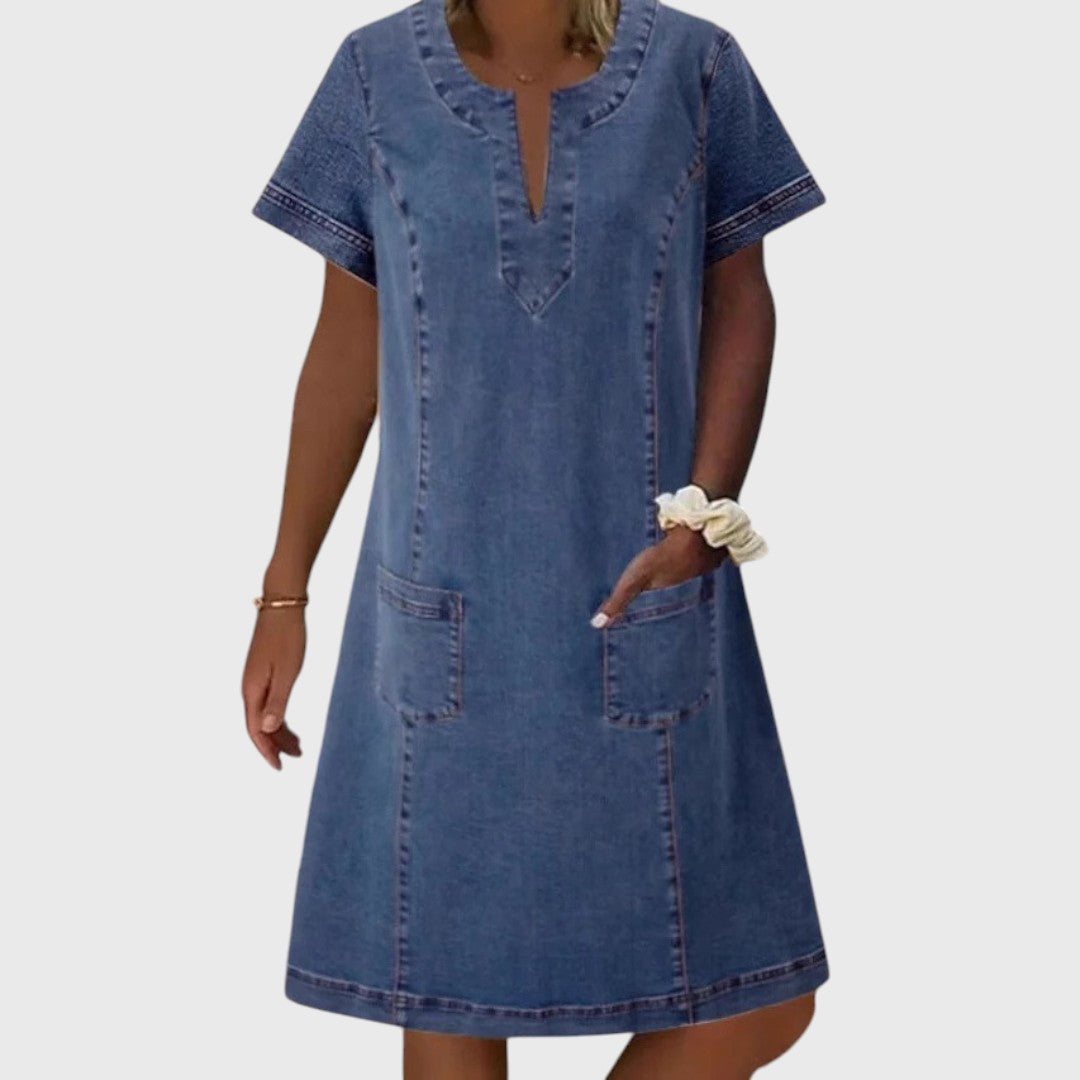 Mila | Denim Dress with V-Neck