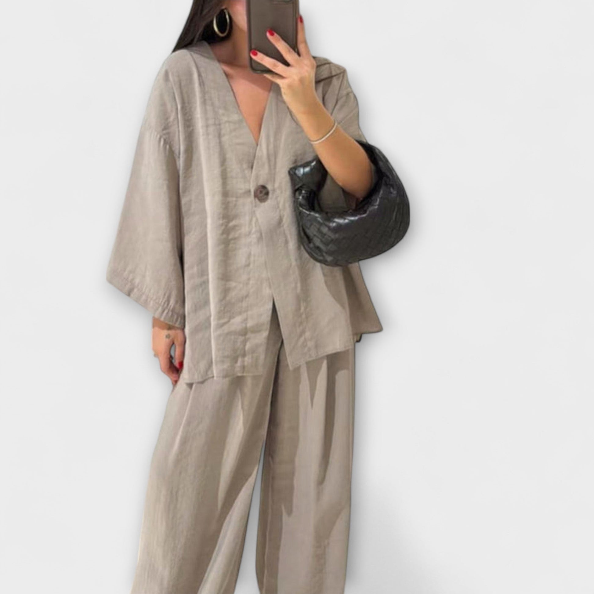 Jacqueline | Casual V-Neck Top and Pants Duo