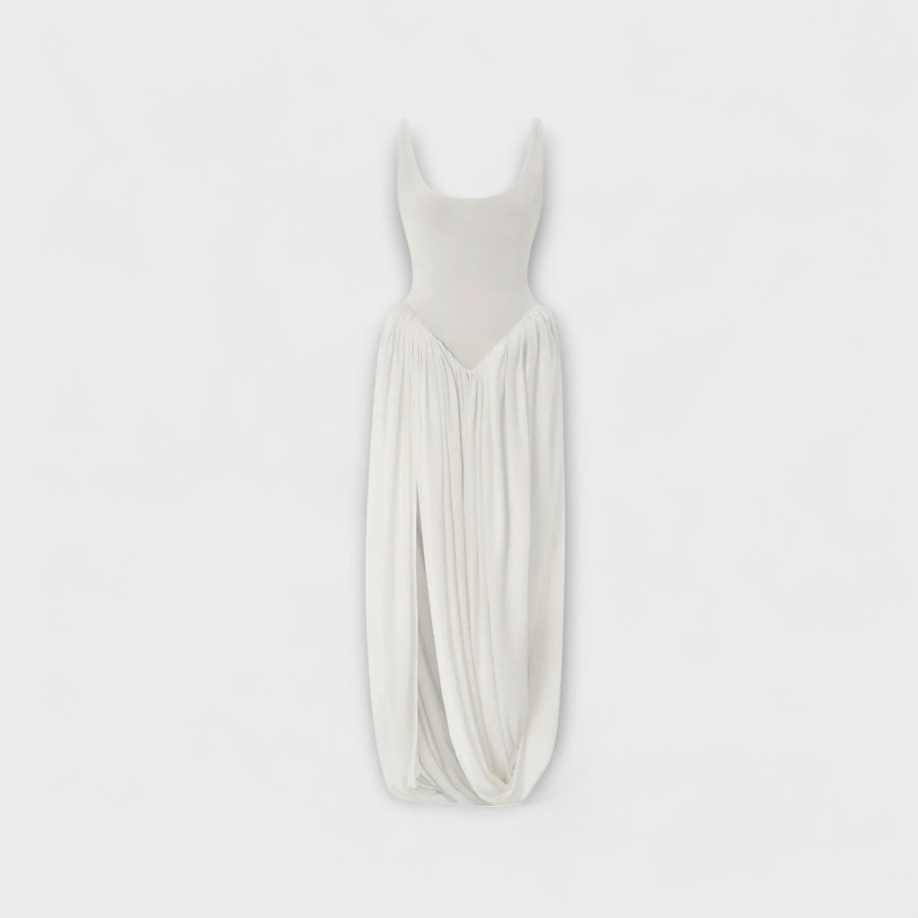 Iris | Maxi dress with draped skirt and side slit