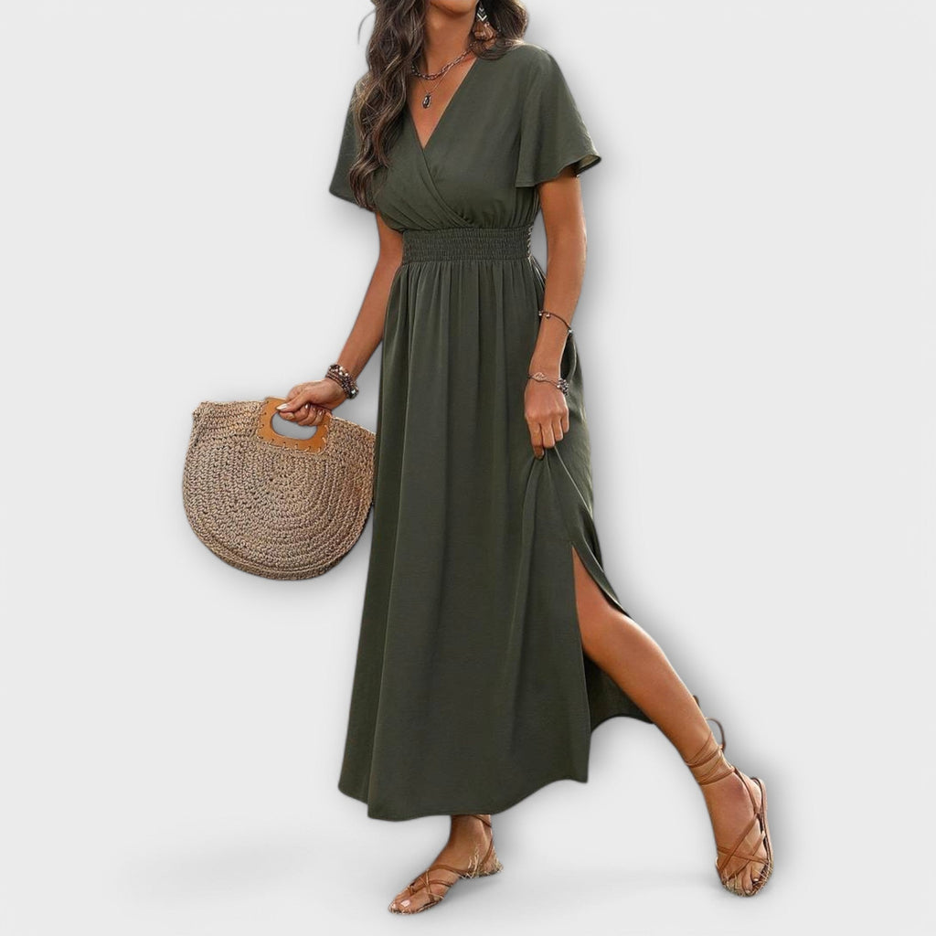 Heather | Elegant Boho Dress with V-Neck and Long Sleeves