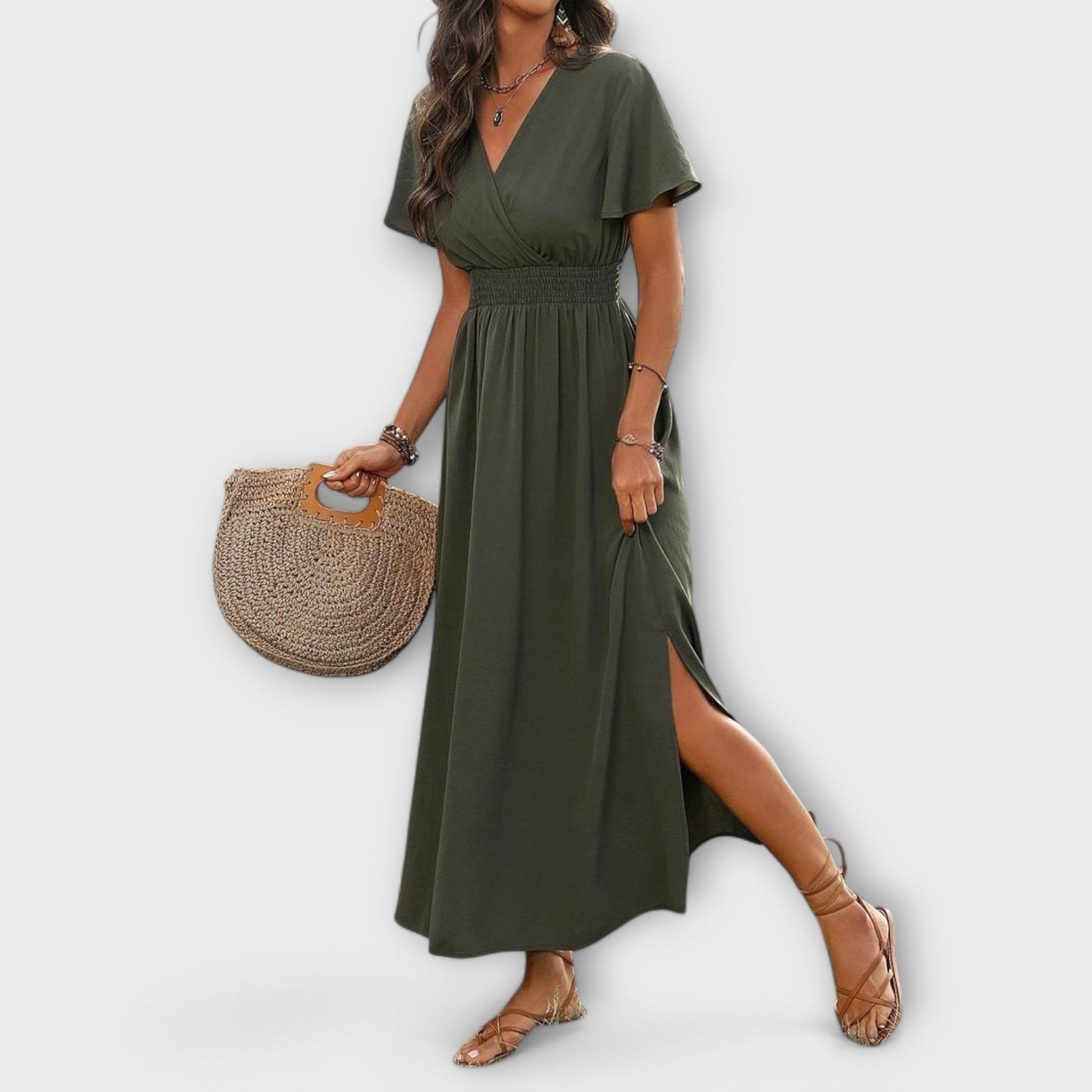 Heather | Elegant Boho Dress with V-Neck and Long Sleeves