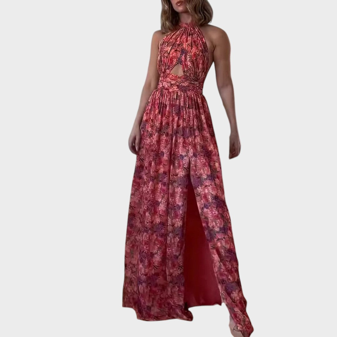 Lunay | Long Backless Dress with Floral Print