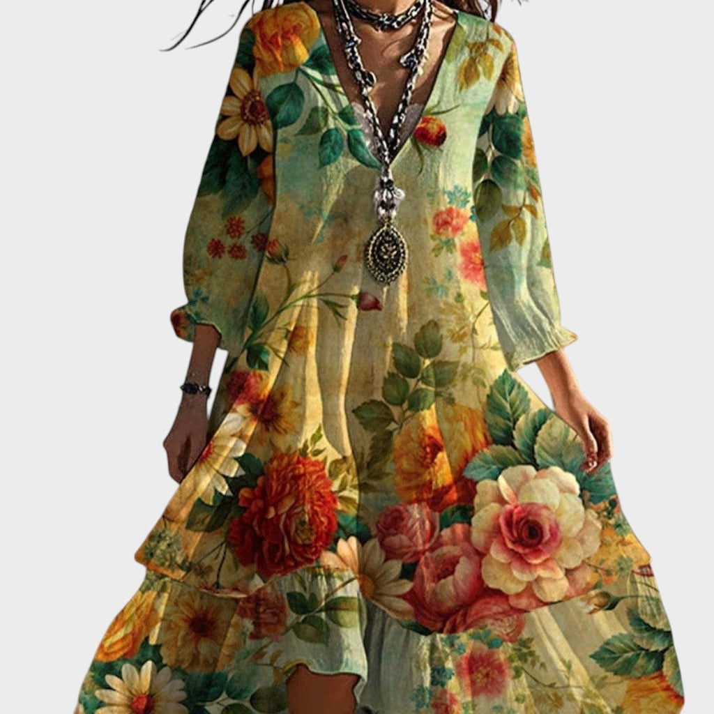 Sophie | Vintage Boho Floral V-Neck Dress