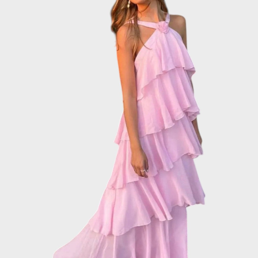 Aylet | Halterneck Ruffle Maxi Dress