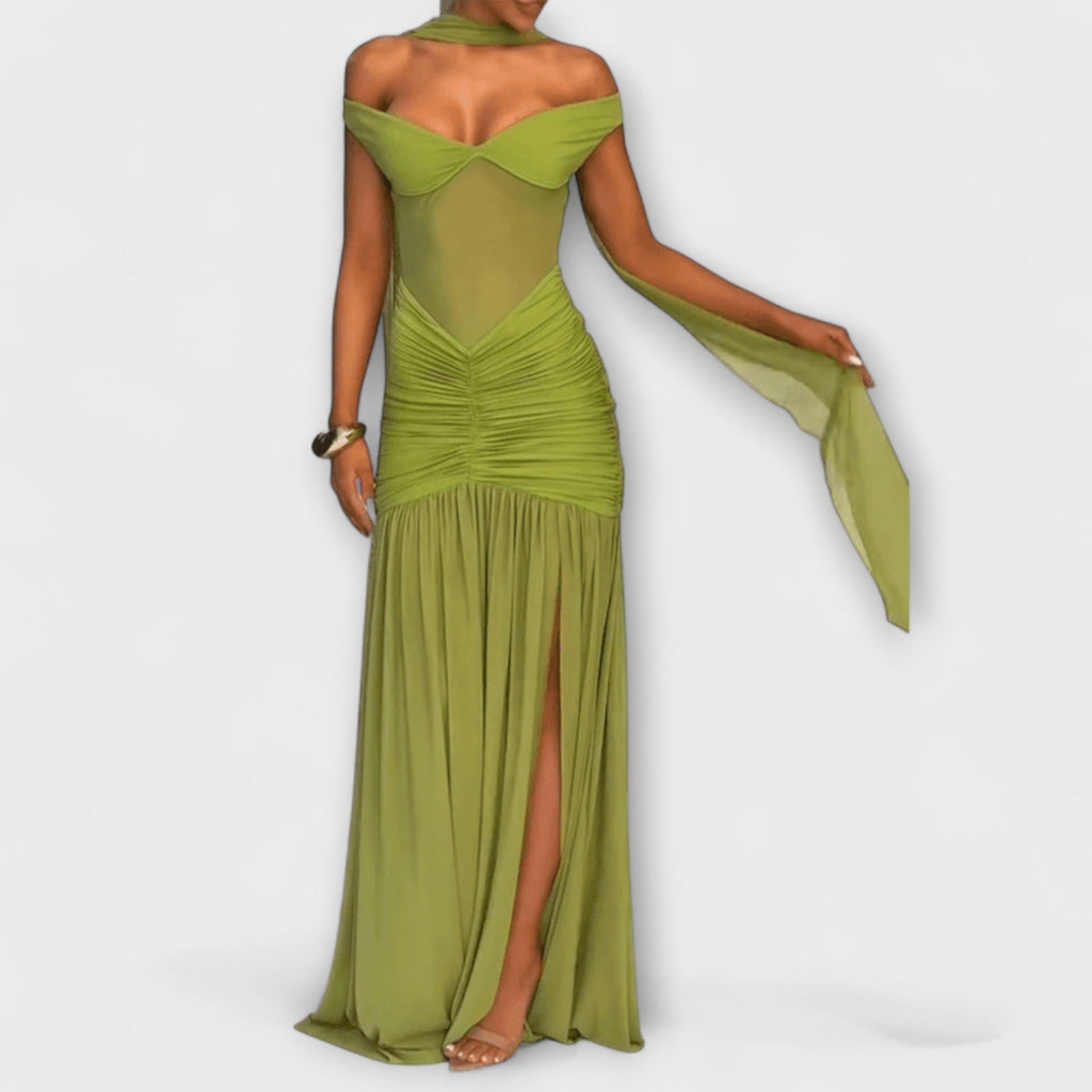 Nicole | Olive V-Neck Maxi Dress