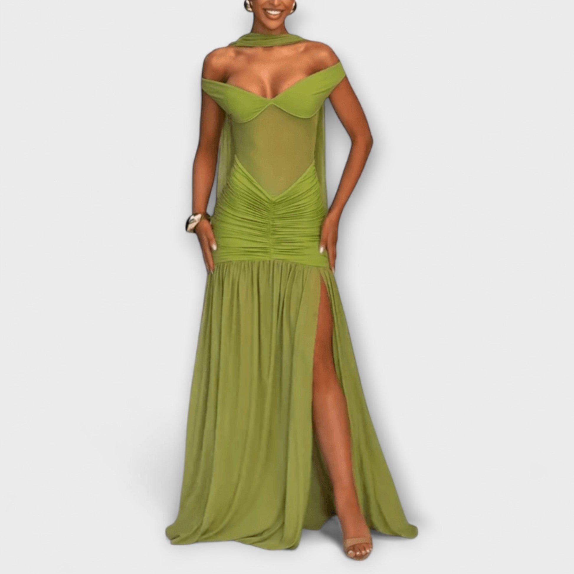 Nicole | Olive V-Neck Maxi Dress