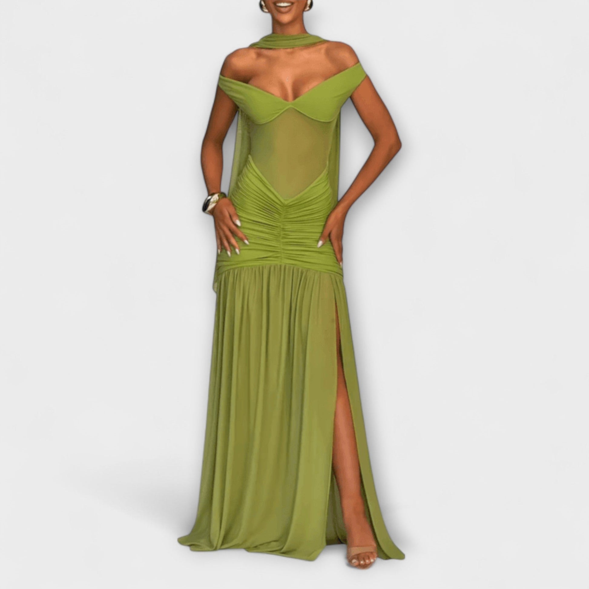 Nicole | Olive V-Neck Maxi Dress