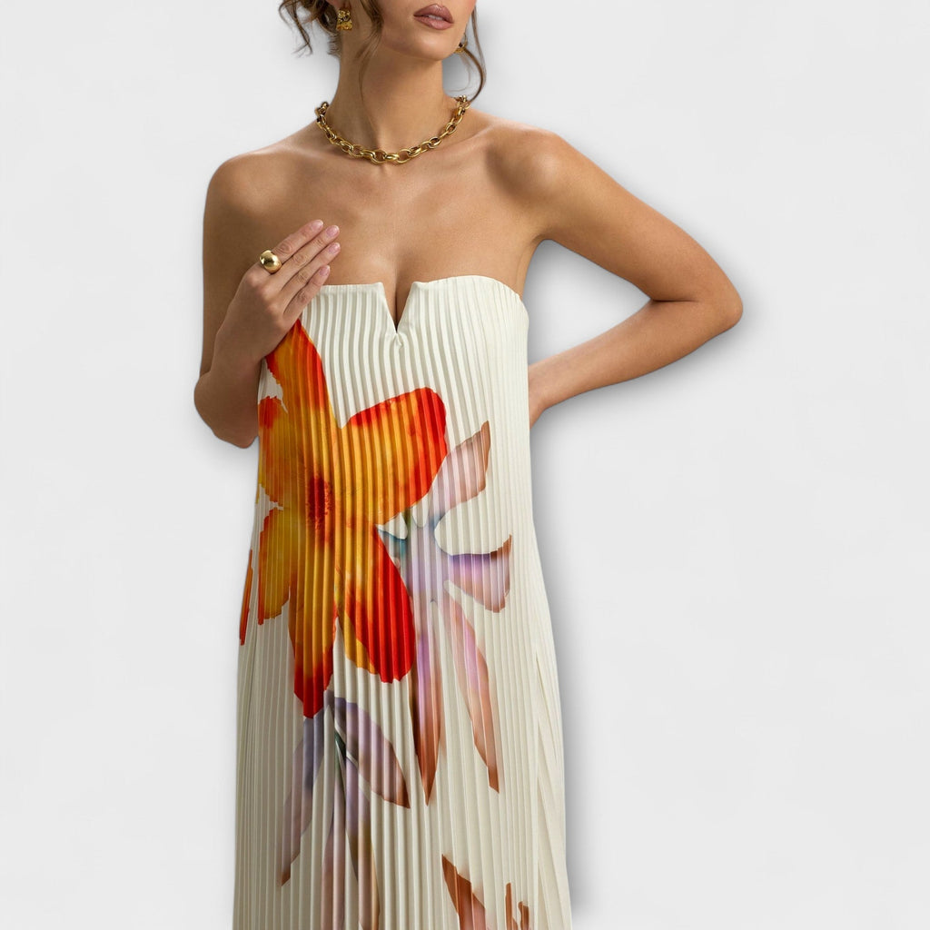 Michelle | Orange Floral Print Sweetheart Maxi Dress