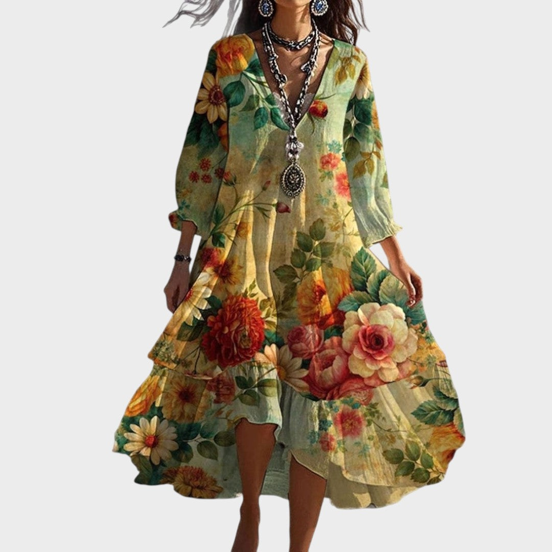 Sophie | Vintage Boho Floral V-Neck Dress