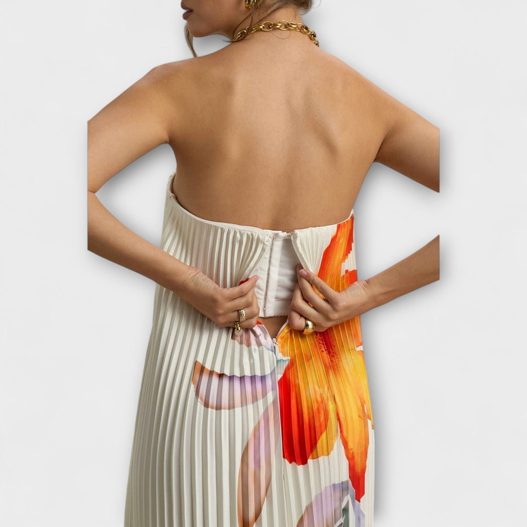 Michelle | Orange Floral Print Sweetheart Maxi Dress