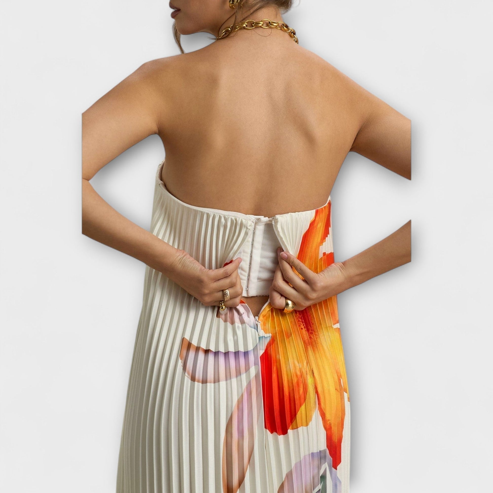 Michelle | Orange Floral Print Sweetheart Maxi Dress