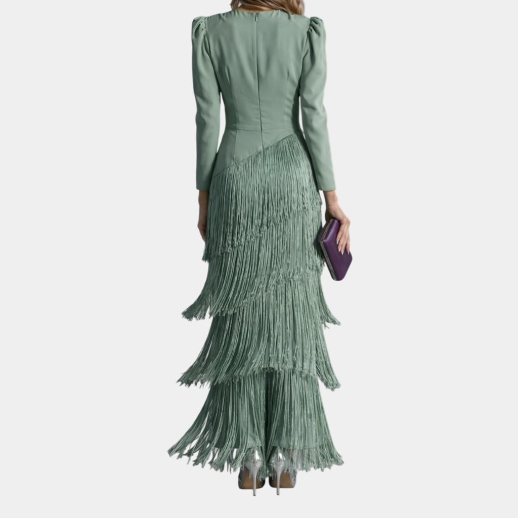 Eulalie | Elegant Midi Dress with Fringe Sleeves