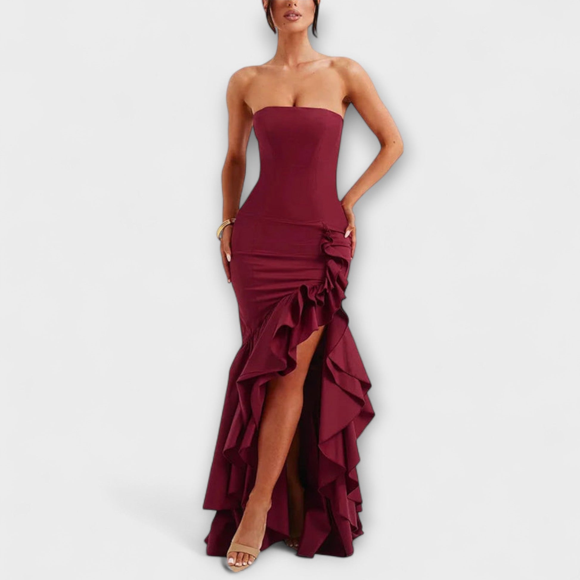 Zuri | Maxi dress with off-the-shoulder design and asymmetrical hem