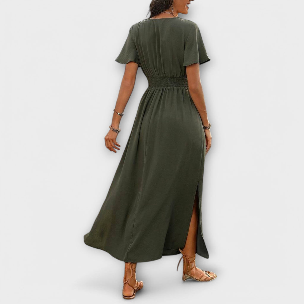 Heather | Elegant Boho Dress with V-Neck and Long Sleeves