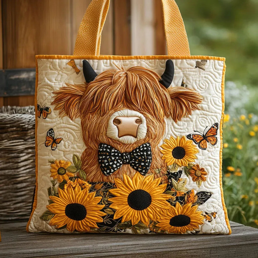 Handcrafted Bag | Highland Cow with Sunflowers