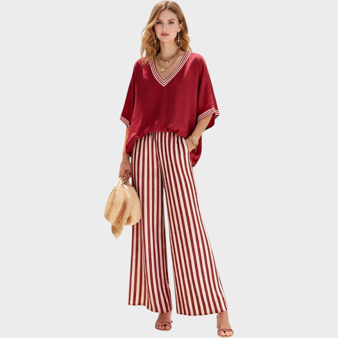 Tristane | Striped Pants and Blouse Set