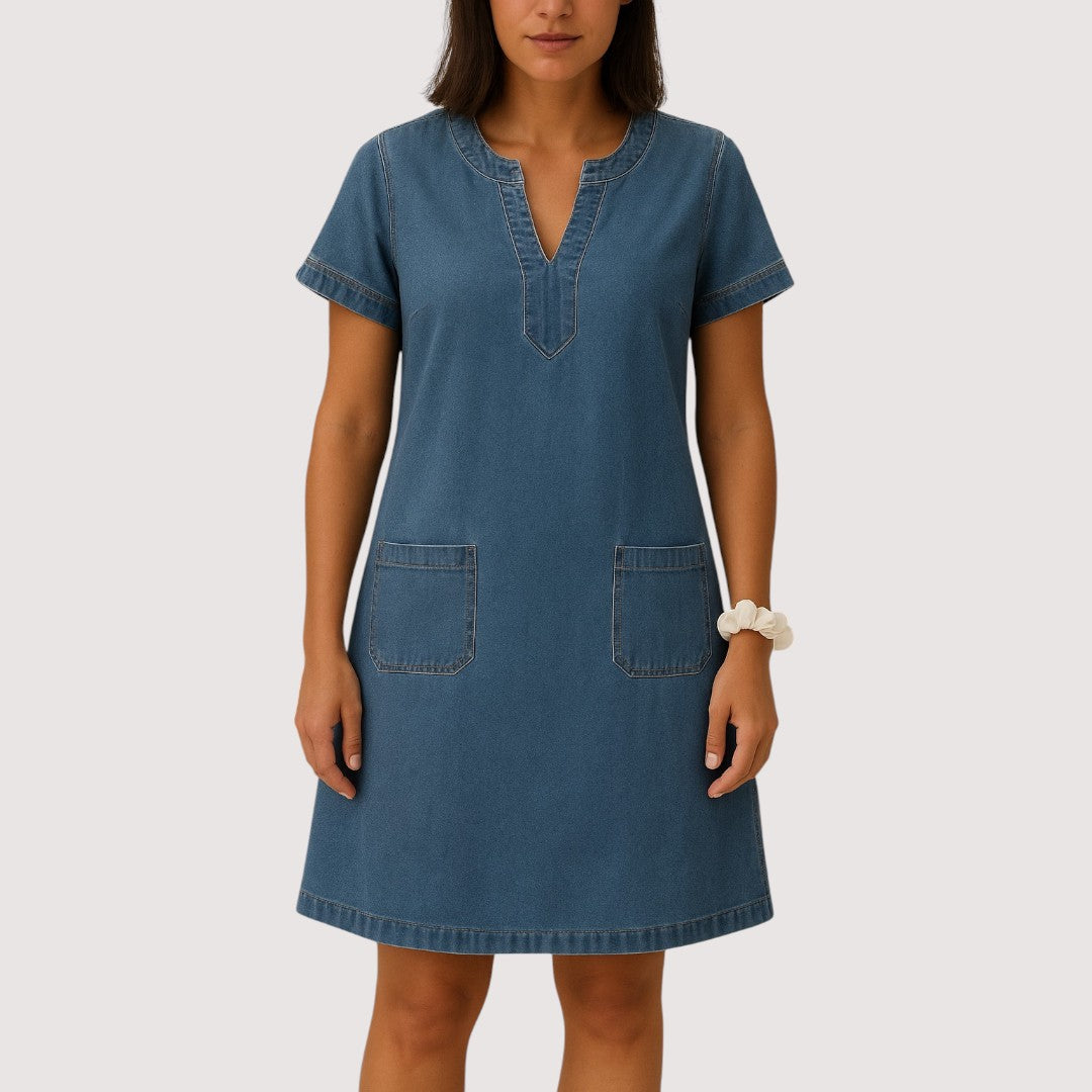 Mila | Denim Dress with V-Neck