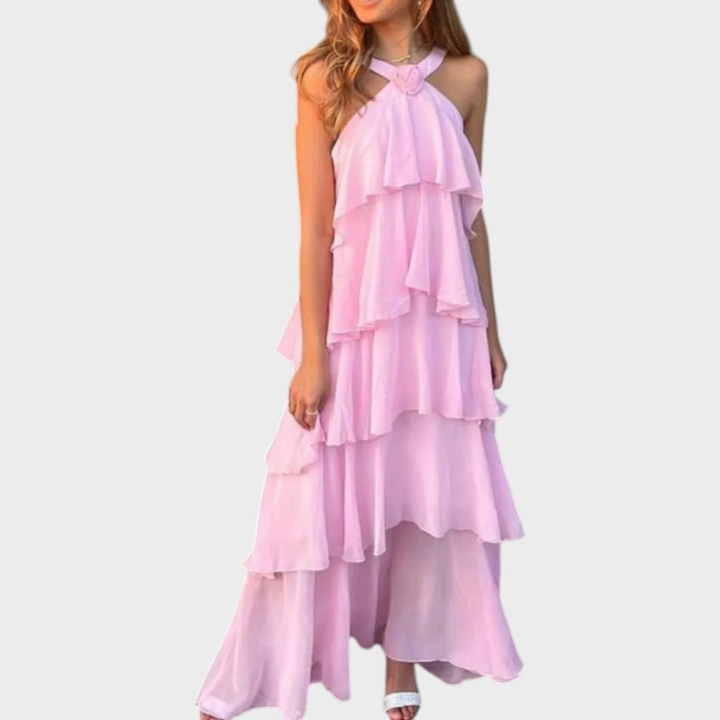 Aylet | Halterneck Ruffle Maxi Dress