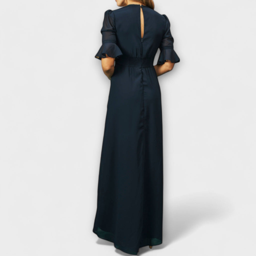 Béatrice | Elegant Navy Blue Dresses with Floral Embroidery