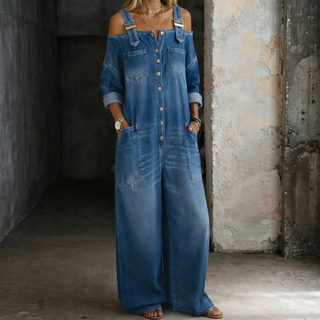 Sophia | Off Shoulder Denim Jumpsuit