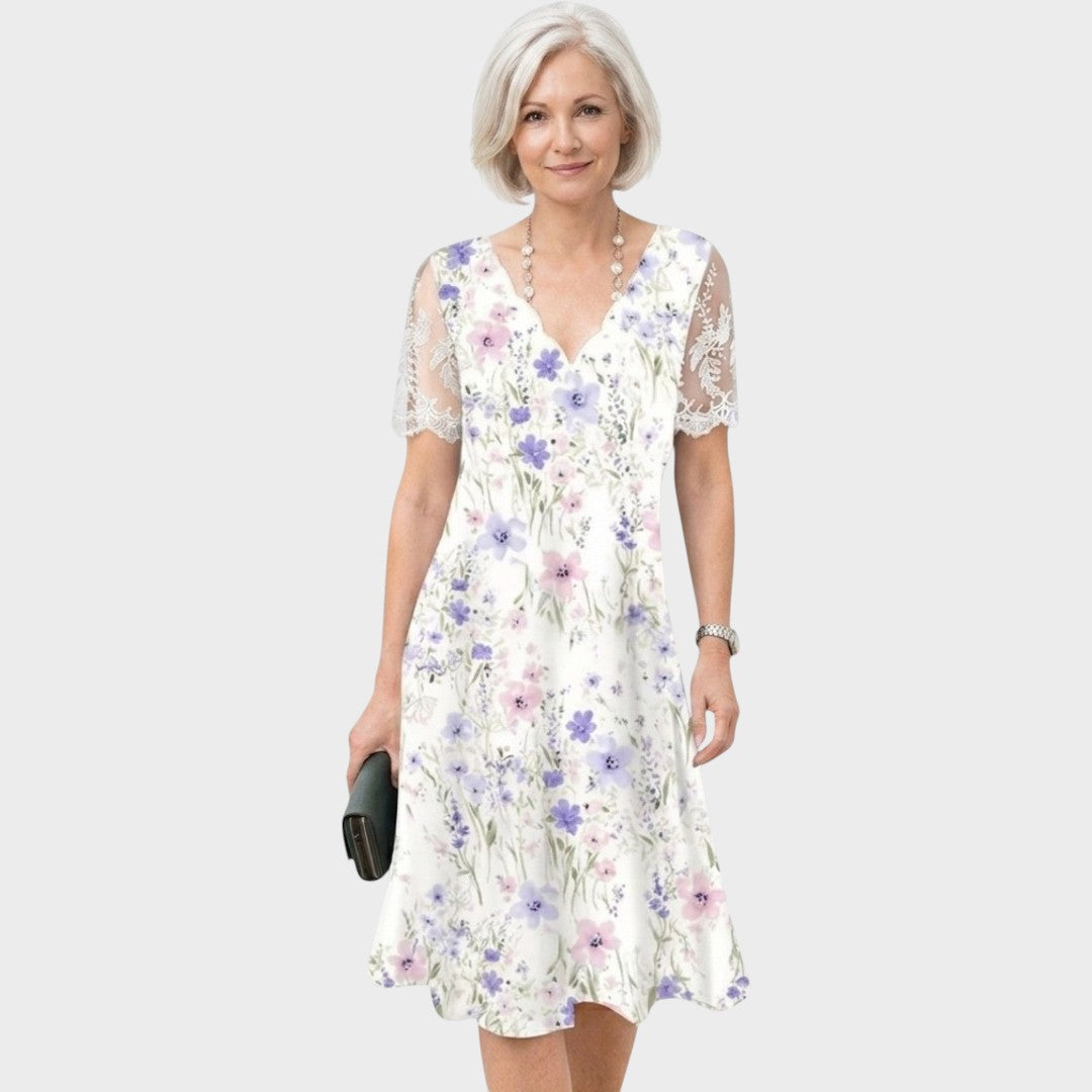 Emma | Dress with Lace Sleeves and Floral Print