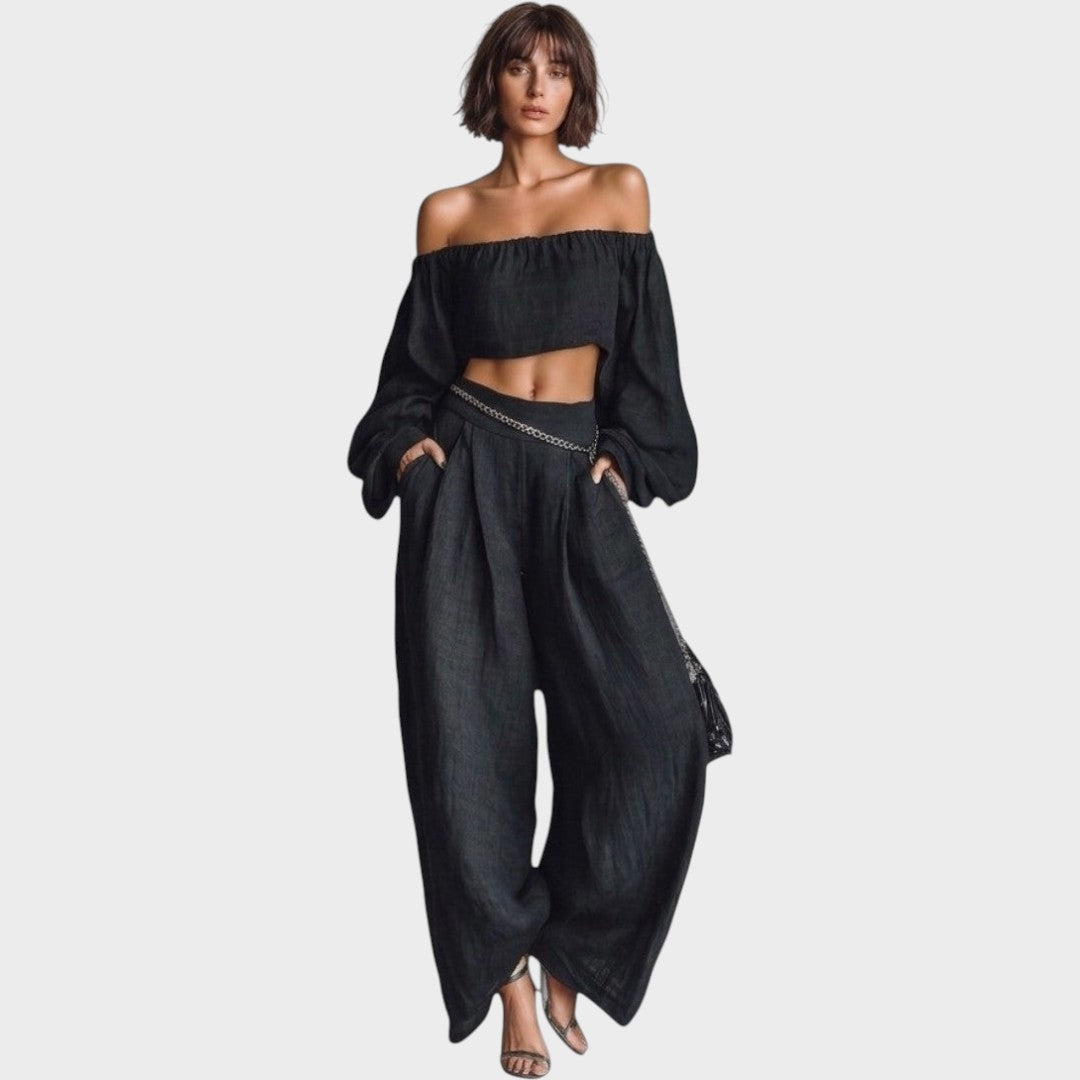 Cíntia | Off-Shoulder Set with Wide Pants