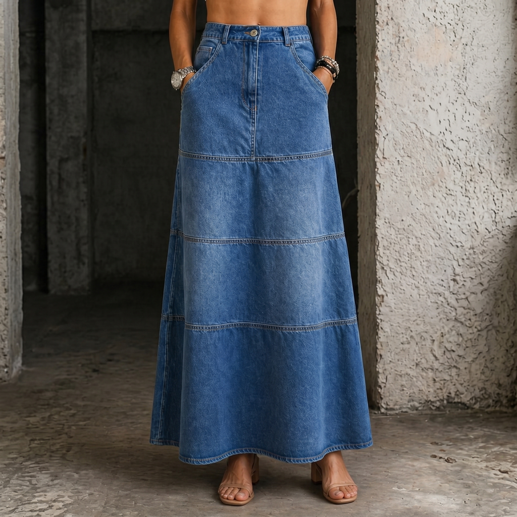 Mary | Mid-Length Denim Skirt
