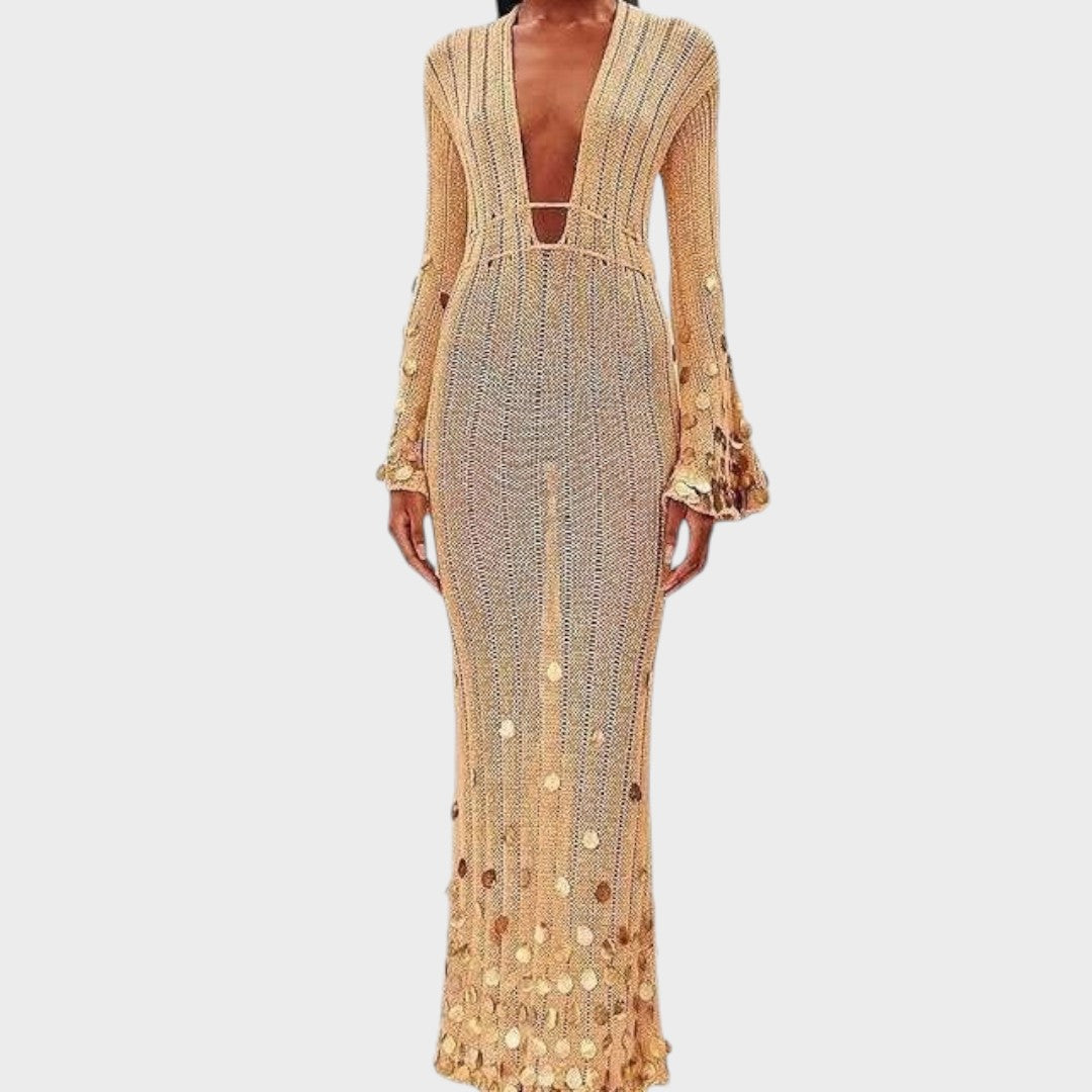Capri | Elegant Long Crochet Dress with Shiny Details