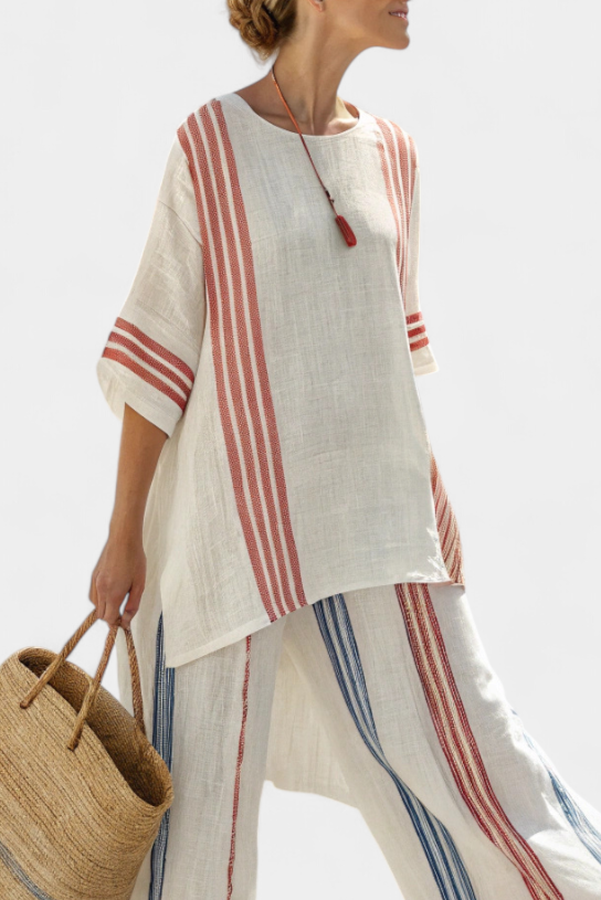 Delilah | Multi-coloured Striped Top and Mediterranean Trousers