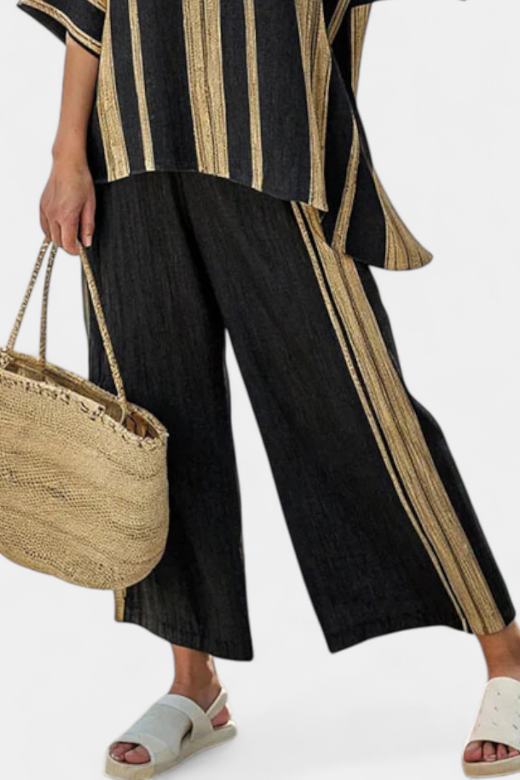 Addison | Relaxed Oversized Striped Top and Relaxed Linen Trousers