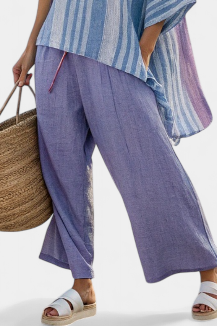Hazel | Elegant Lavender and Sky Blue Top and Linen Trousers