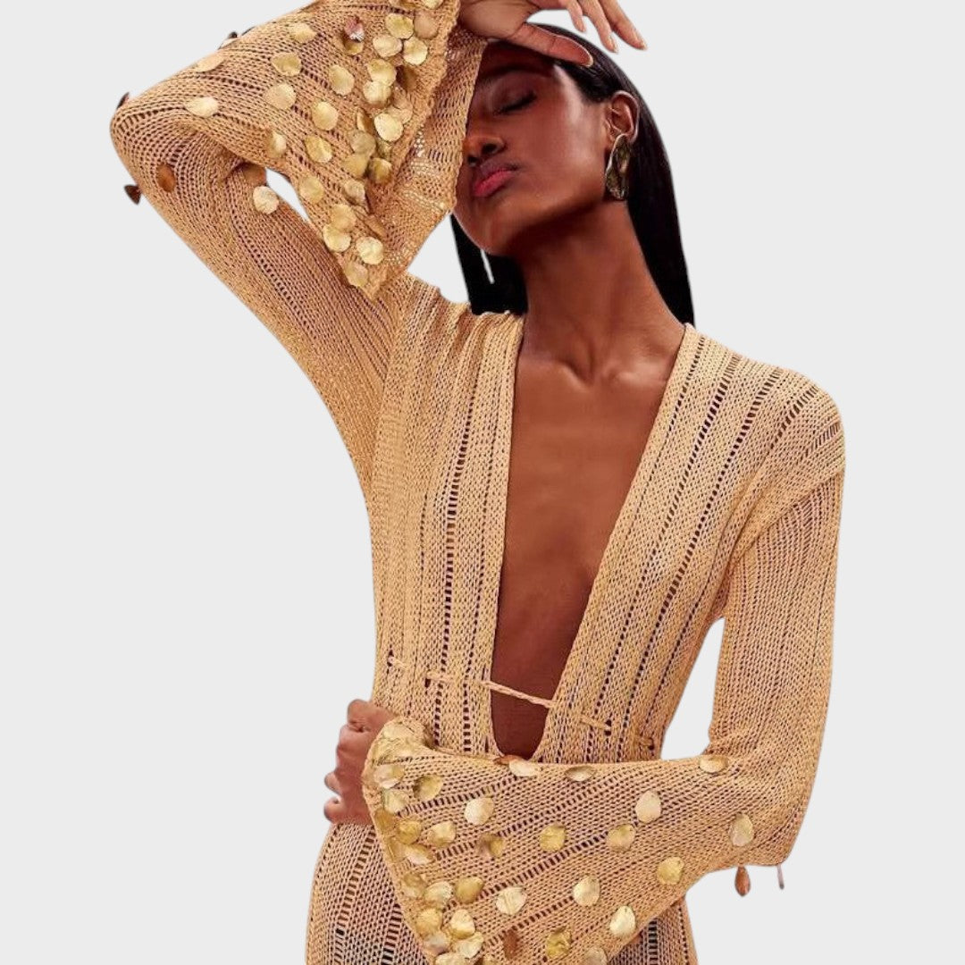 Capri | Elegant Long Crochet Dress with Shiny Details