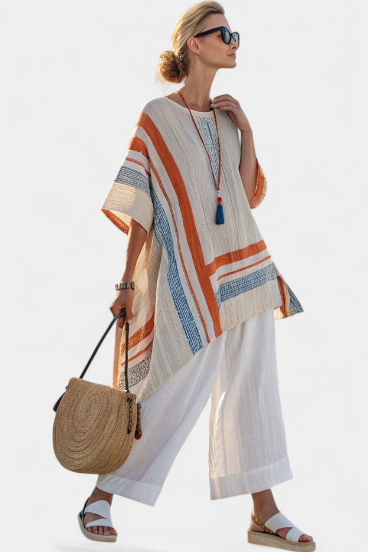 Belle | Sophisticated Asymmetric Blouse and Wide-leg Linen Trousers