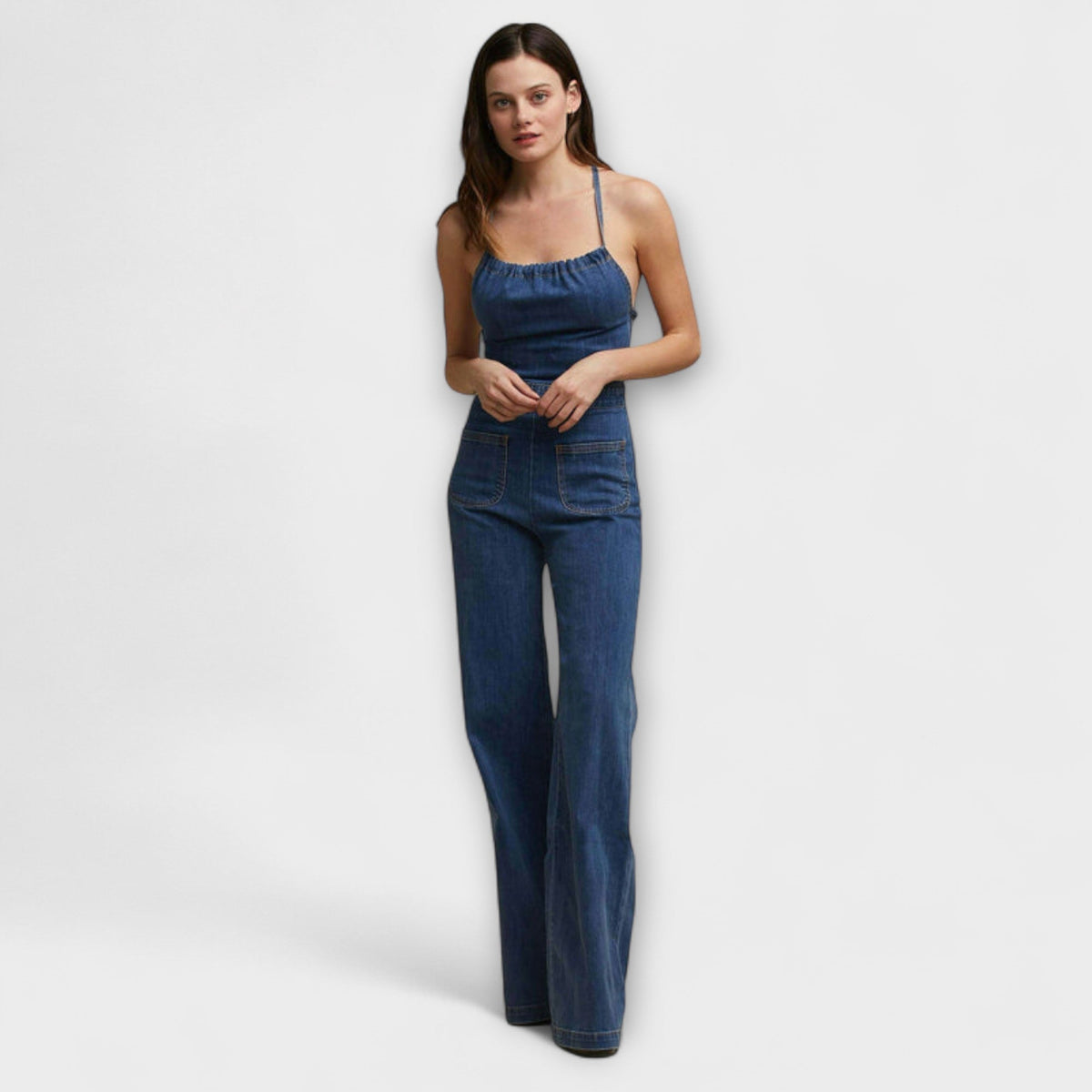Julie | Flared Denim Jumpsuit with Tie Detail