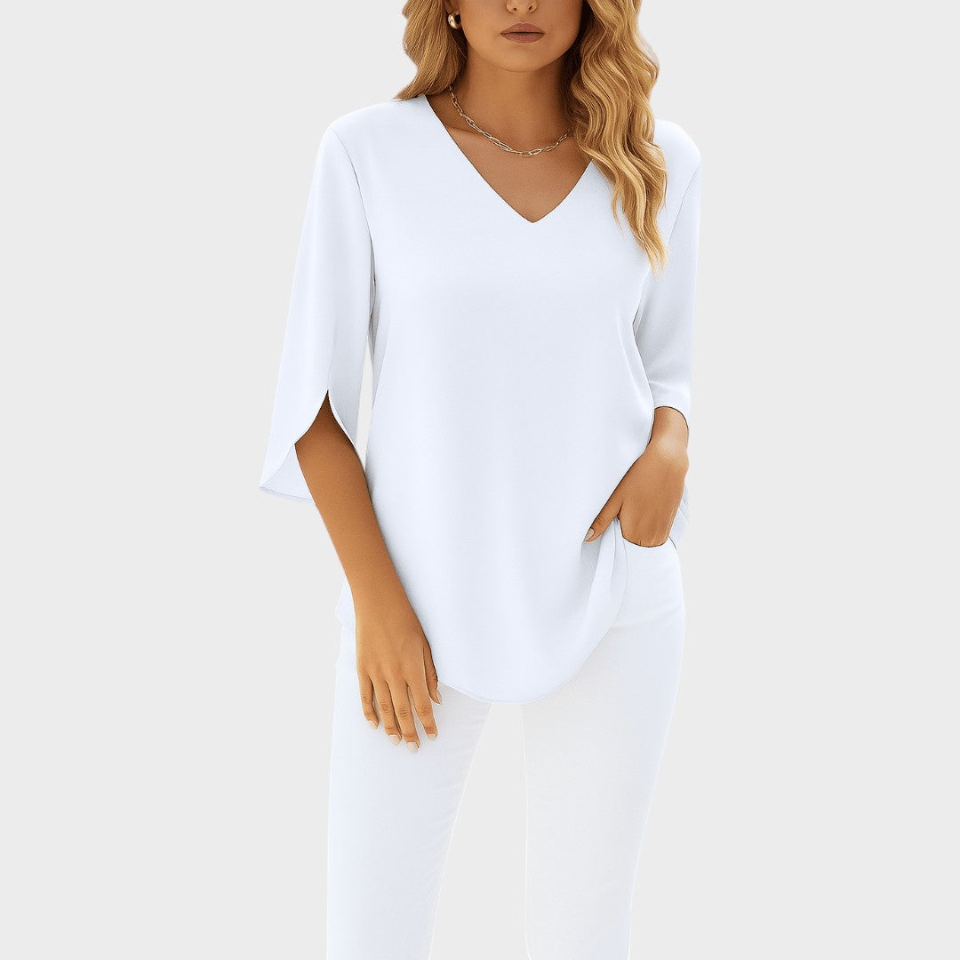 Lauren | Elegant top with V-neck and open sleeves