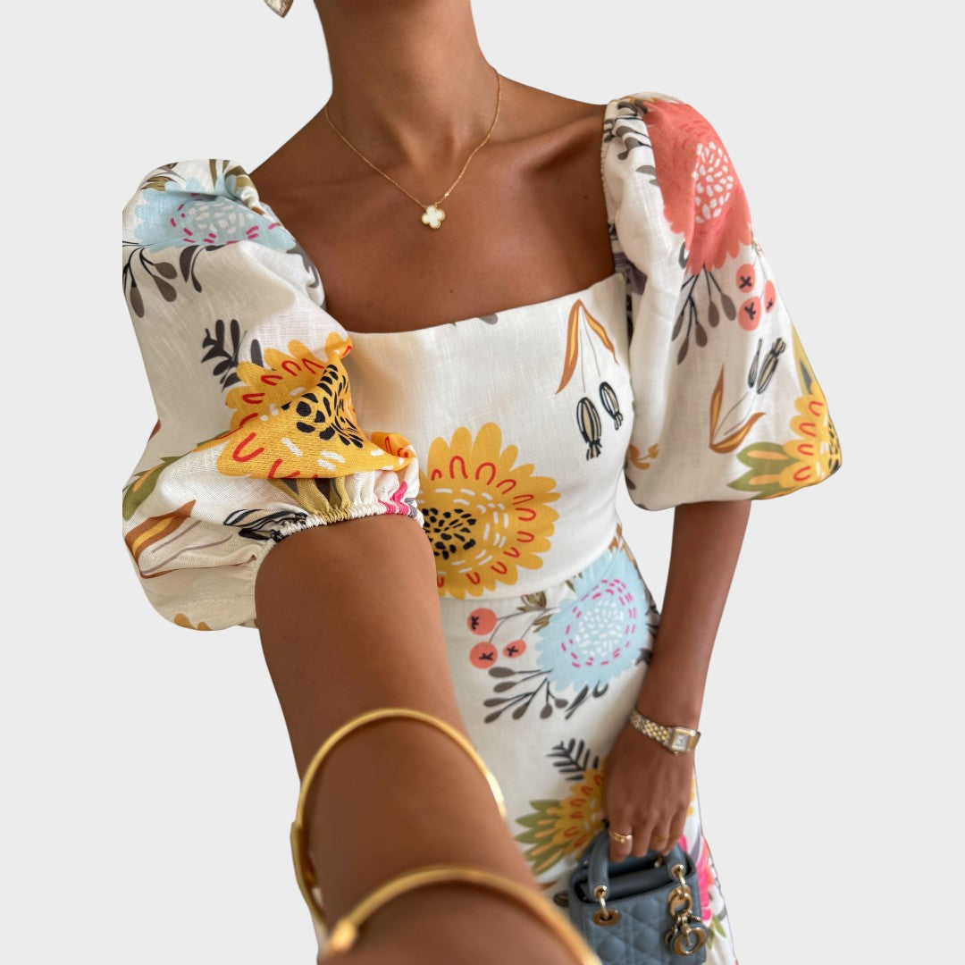 Teressa | Midi Dress with Puff Sleeves