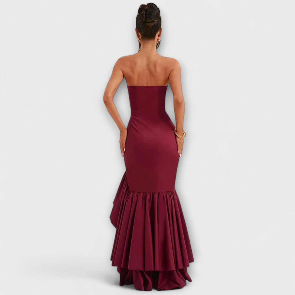 Zuri | Maxi dress with off-the-shoulder design and asymmetrical hem