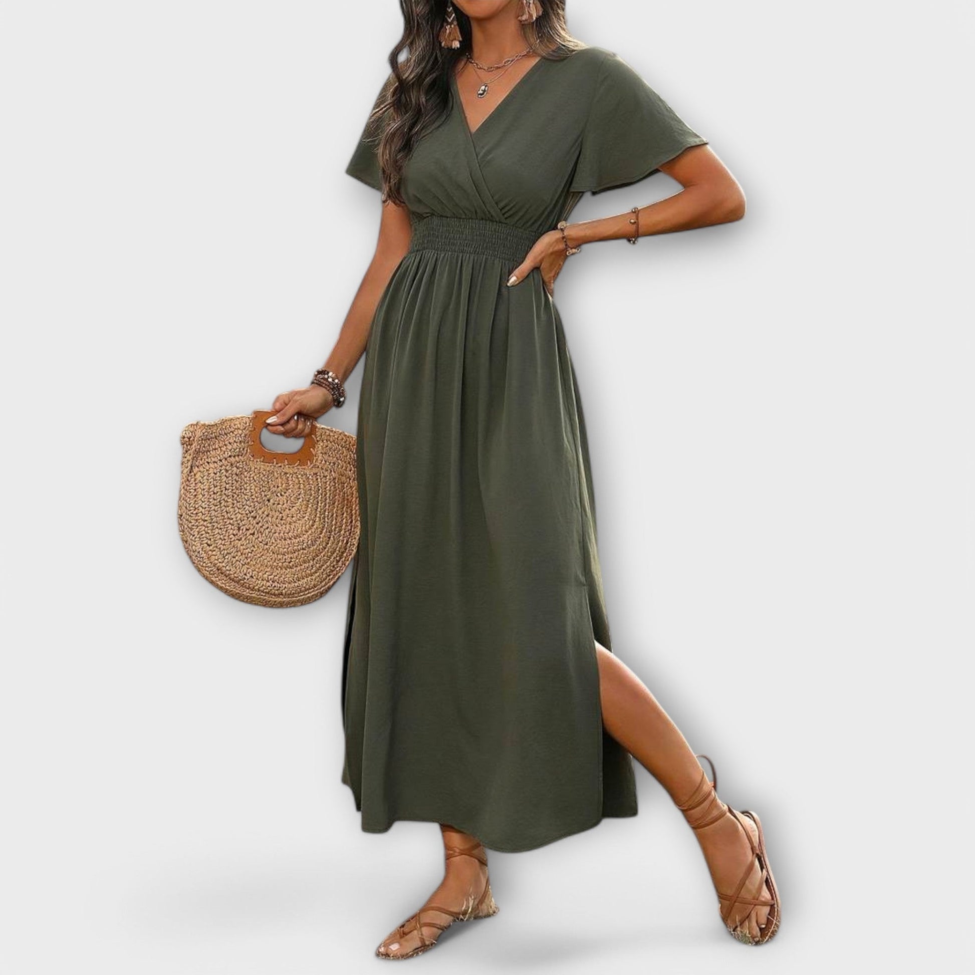 Heather | Elegant Boho Dress with V-Neck and Long Sleeves