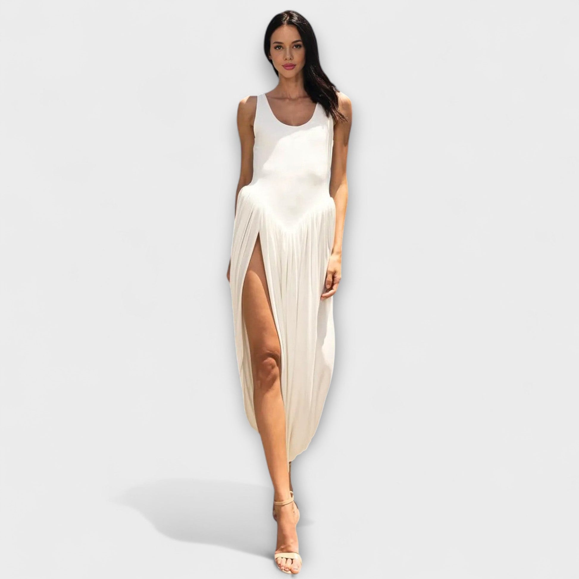 Iris | Maxi dress with draped skirt and side slit