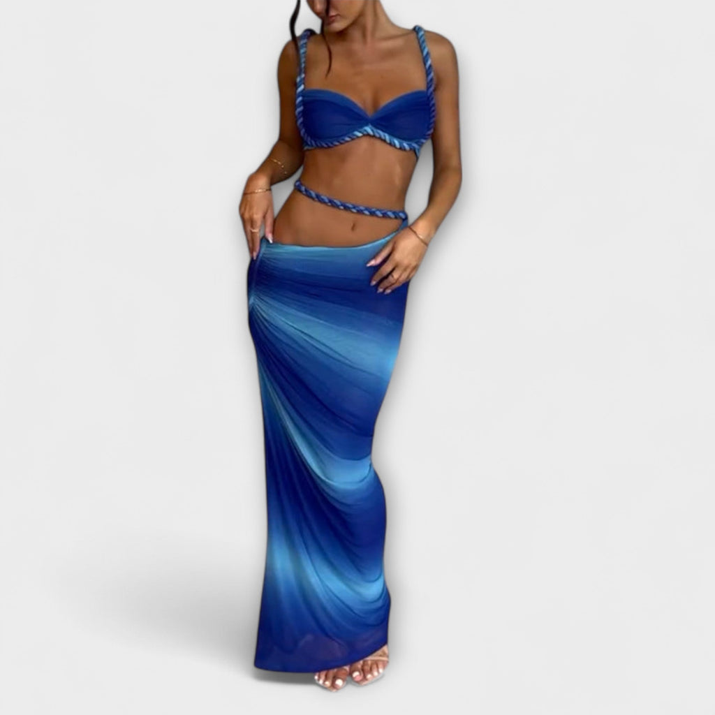 Jane | Stylish Gradient Braided Crop Top & Overskirt Duo